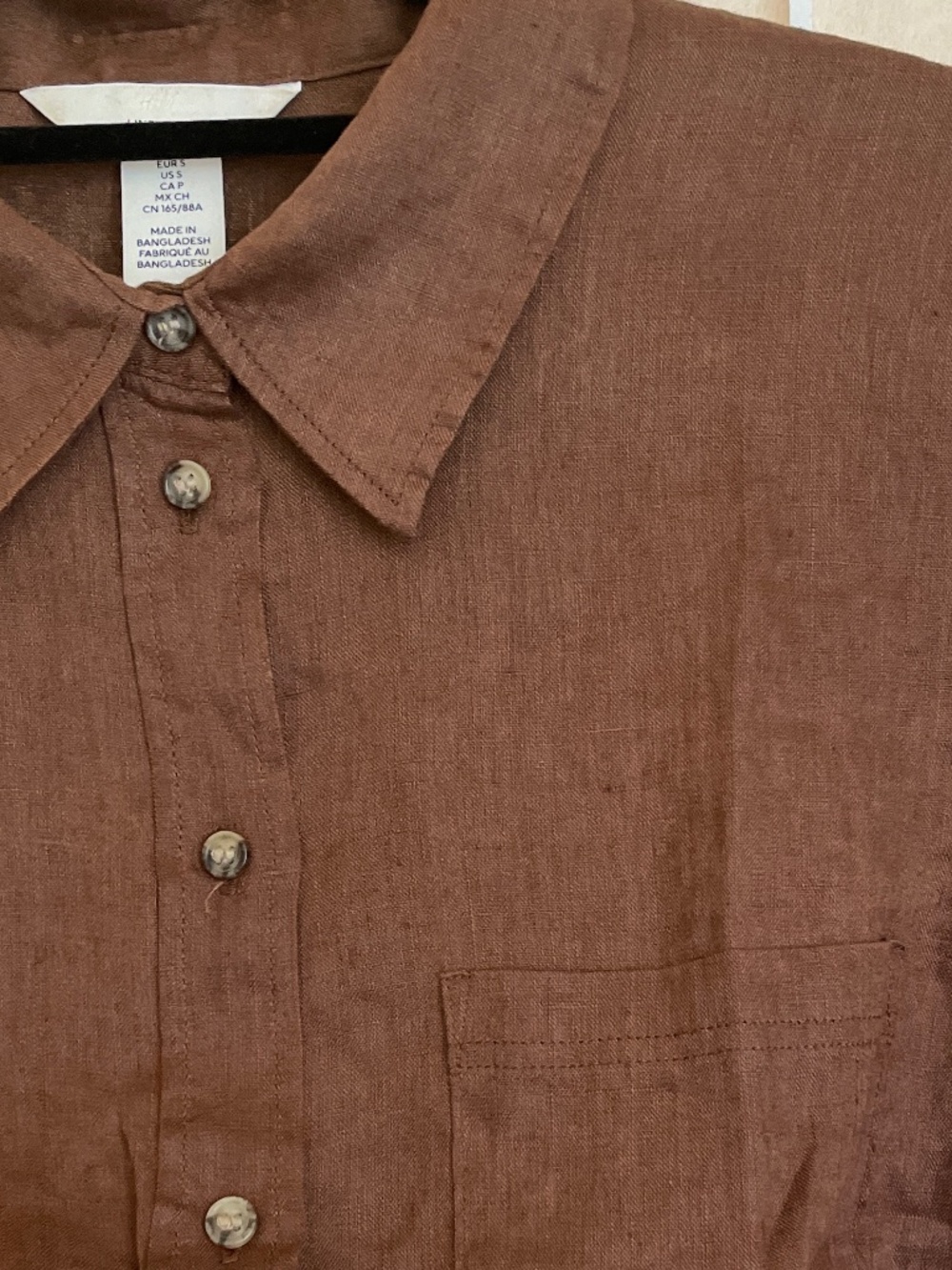 100% Linen button down shirt long sleeve brown Small